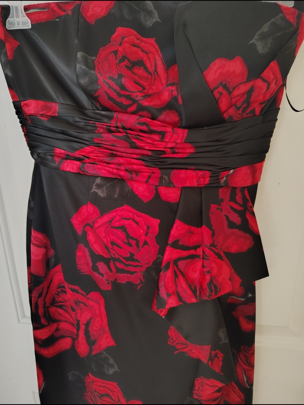 White House Black Market Strapless Black Dress with Red Rose Pattern - Picture 4 of 7